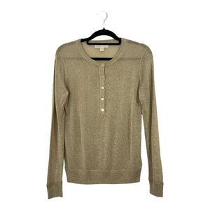 MICHEAL Michael Kors Womens Size Medium Sheer Gold Metallic Henley Sweater